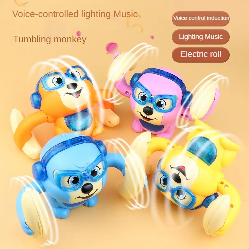 Brinquedo elétrico Rolling Monkey para meninos e meninas, Voice Sensing Light, Música, Lançando Dou Little Monkey, Presente de Natal infantil