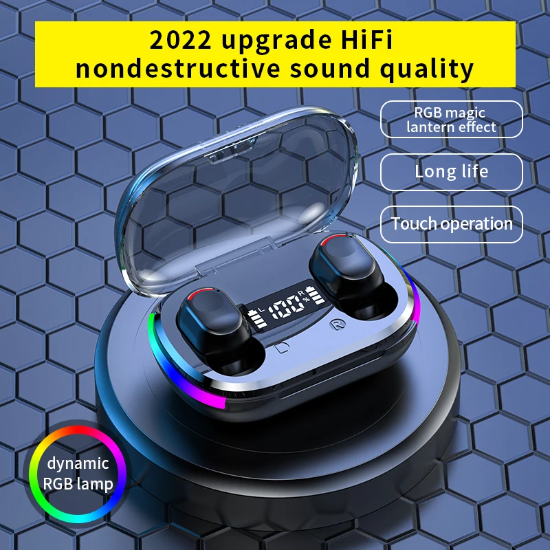 K10 Headphone Bluetooth Earphones for Ear Buds RGB Lighting Storage Box High Quality Stereo Wireless Headset Blutooth Handsfree 6