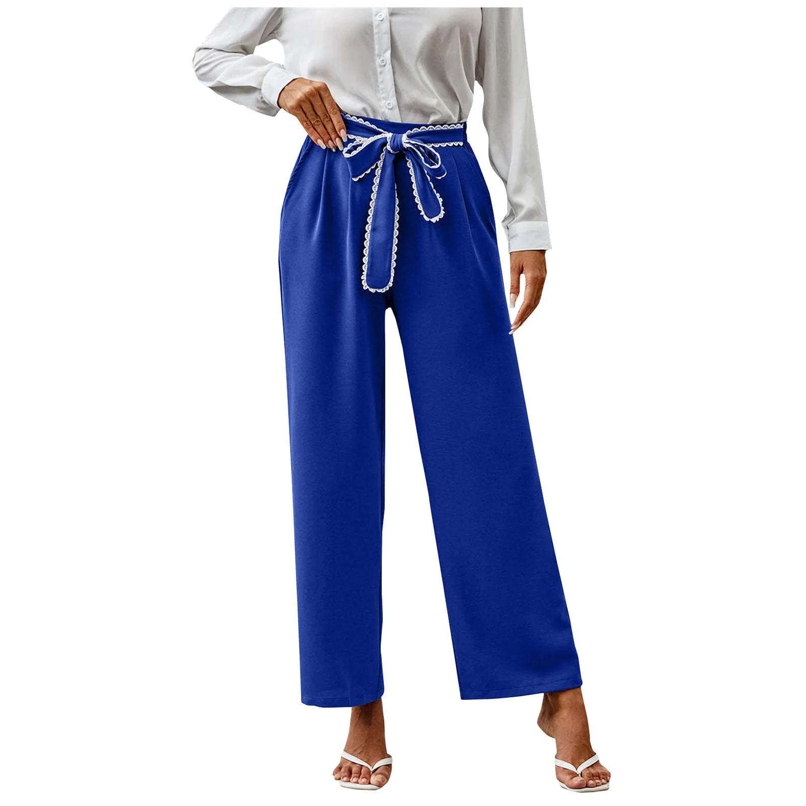 

European And American High Waist Slimming Fashionable Solid Color Casual Pants Casual Straight Loose Trousers Vetements Femme