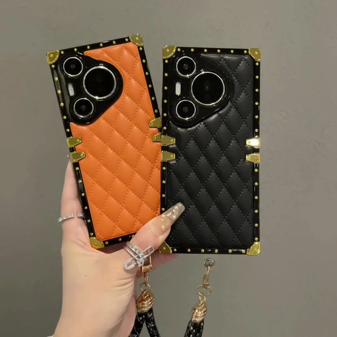 Противоударный кожаный чехол с геометрическим рисунком для Huawei Pura 70 Pro защитный