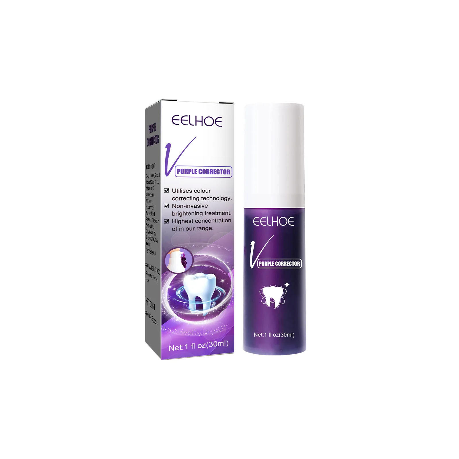 EELHOE Purple Whitening Toothpaste Cleaning Yellow Teeth Removing Plaque Tooth Stain Brightening Mousse Oral Hygiene Health Care