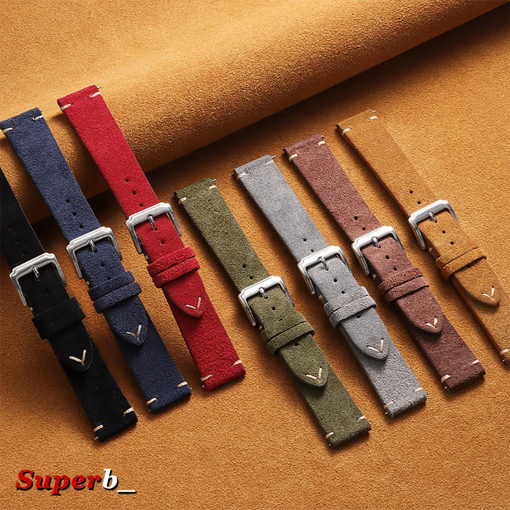 Vintage Brown Suede Wristband Watch Strap - Soft Calfskin Bracelet