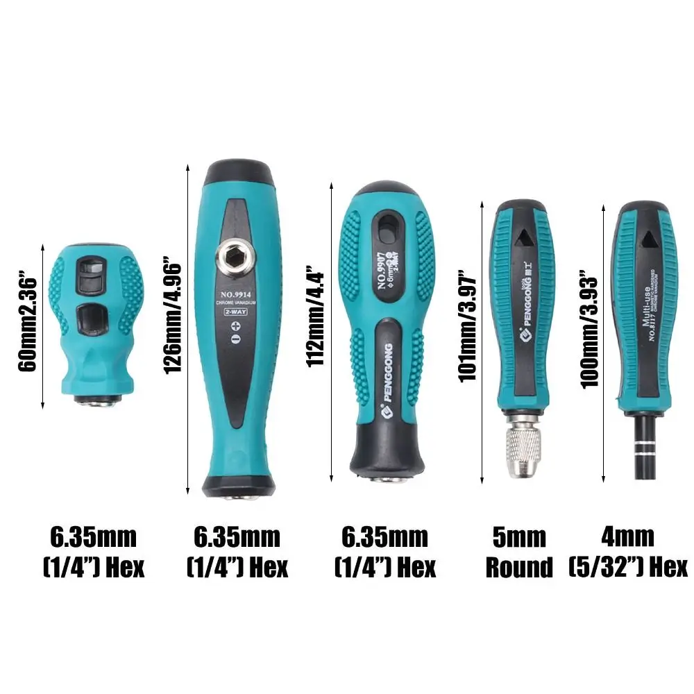 스크루드라이버 비트용 어댑터 1개, 스크루드라이버 핸들 5mm 원형 6.35mm 4mm 육각 스크루드라이버 비트 홀더 자석봉 다용도