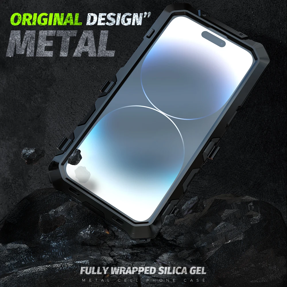 

Dropshipping Heavy Duty Protection Toughened Glass Phone Cover Case For Apple Iphone 14 Pro Max Plus Metal Aluminum Phone Cases