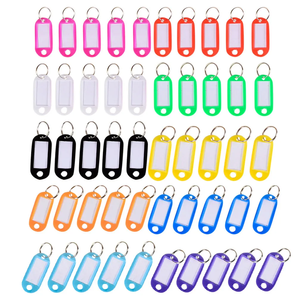 Plastic Keychain Tags 50pcs/lot Colorful Plastic Keychain Key Tags label Numbered Name Baggage Tag ID Label Name Tags Split Ring