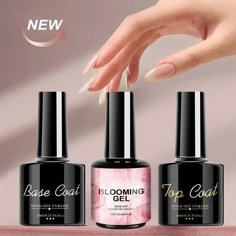 new Nail Polish Set 3X Women Nail Blossom Gel Polish Top Base Coat Home Salon Spreading Effect Manicure Accessories