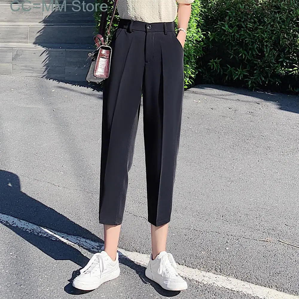 New Suit Pants Woman High Waist Pants Office Lady Harem Pants Women Trousers Black Beige Korean Fashion High Quality Capris
