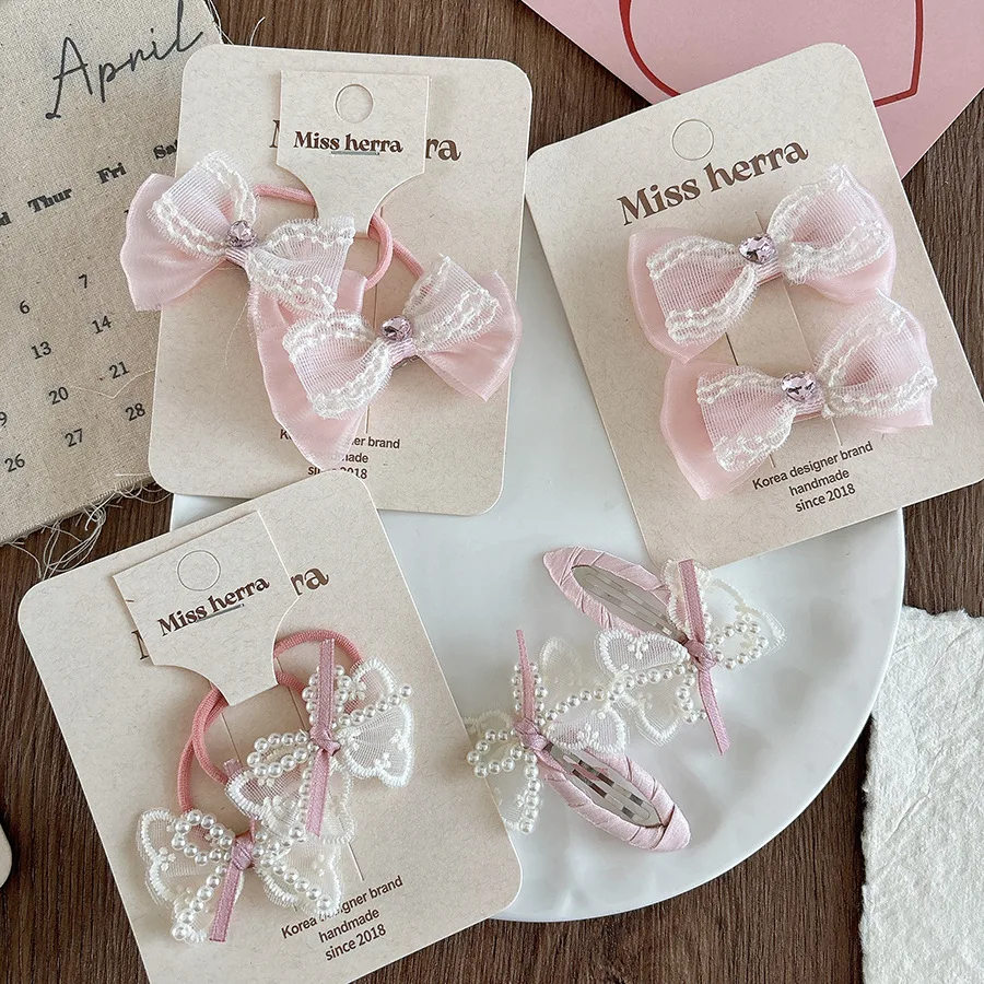 Baby Lace Pearl BB Clips Set Korean Sheer Bow Hair Ties Girls Hair Accessories 2025 Childrens Day Gift