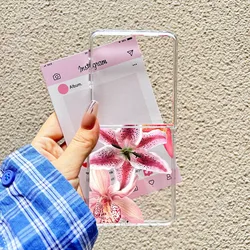 Pink Lily Flower Pattern Clear Hard PC Folding Phone Case - Samsung ZFlip 8 (-1)