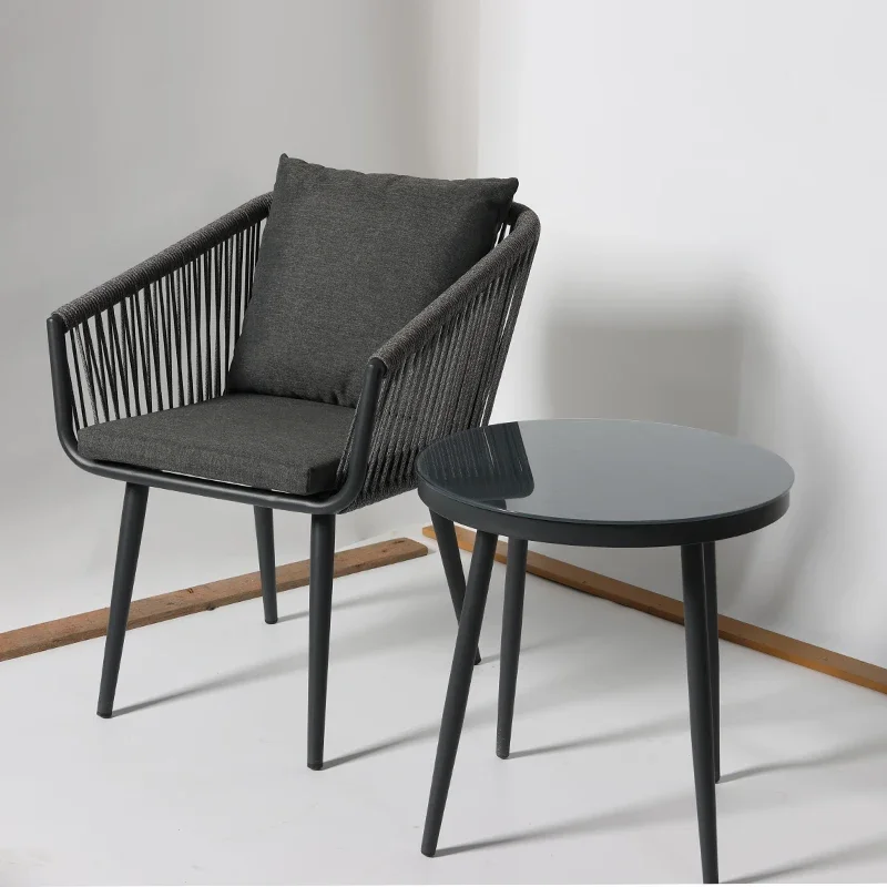 Fulin Outdoor Furniture Coffee Chair Steel Aluminum Frame Stackable PE Rattan Garden Chair Table