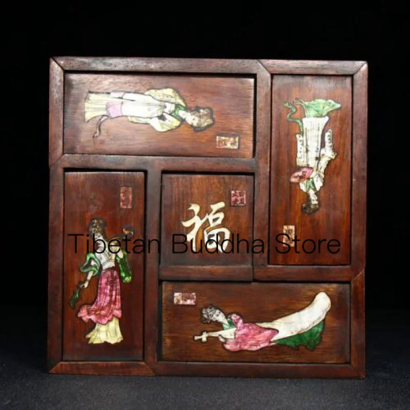 

20cm Chinese Red Wooden Box Inlaid Shell Jewelry Box Natural Wooden Box Ladies