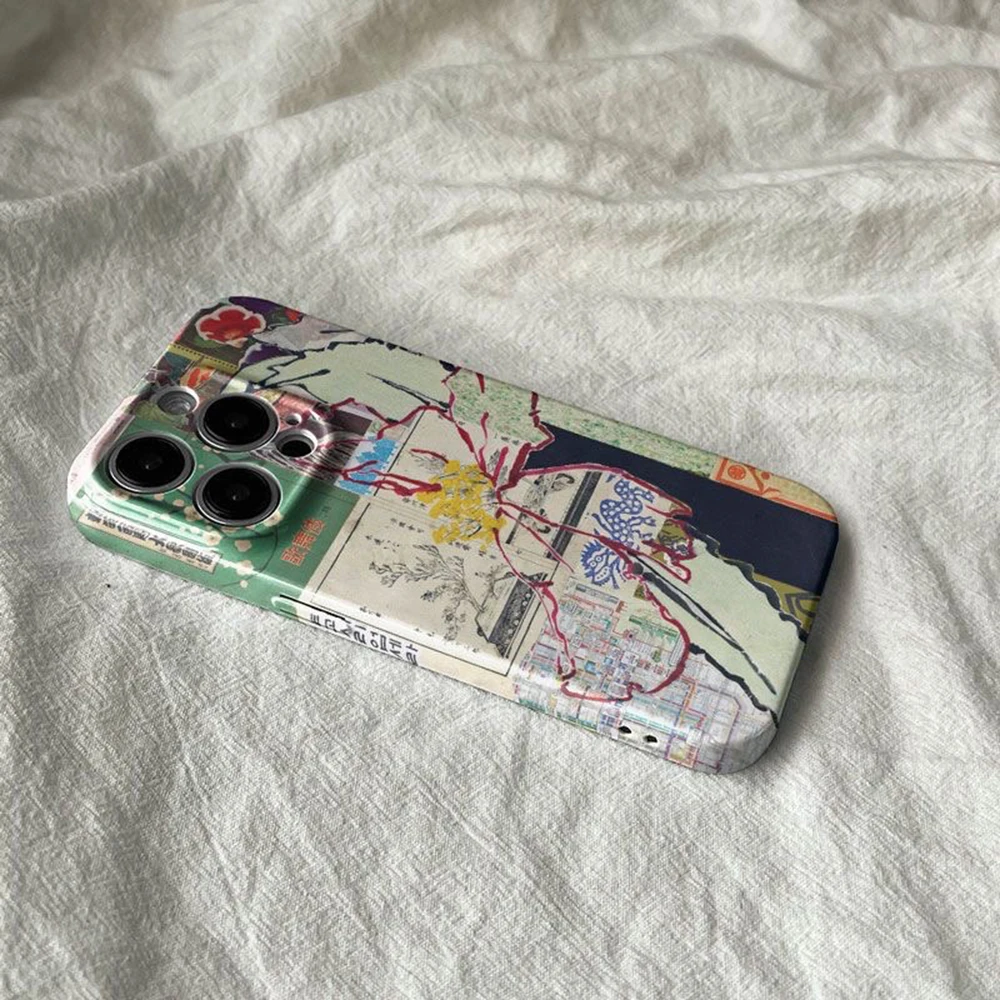 China-Chic Mosaic Graffiti Green Rattan Glossy Film Hard Phone Case