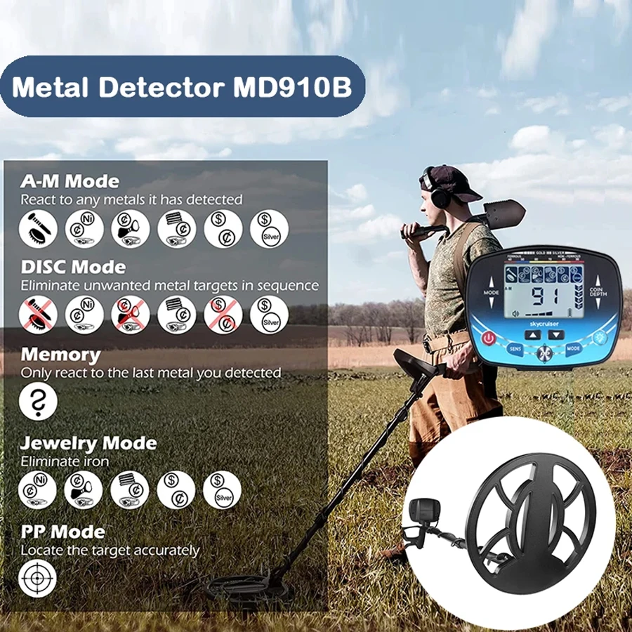 MD910B Metal Detector Underground Professional Depth gool Search Finder Gold Detector Treasure Detecting Pinpointer Waterproof