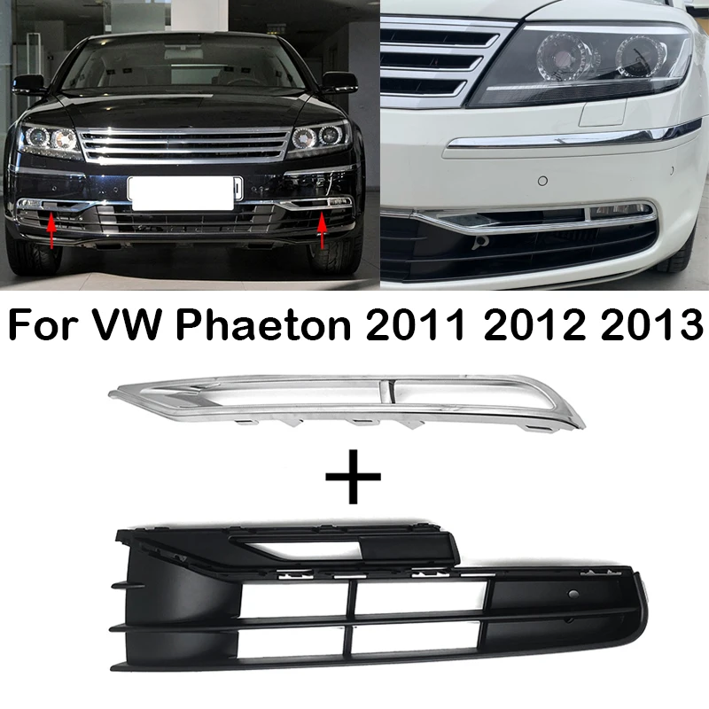 For VW Phaeton 2011 2012 2013 Left Right Car Front Bumper Fog Light Grilles Fog Lamp Frame Grill Grilles 3D0853665J 3D0853666J car exterior accessories car grill mesh