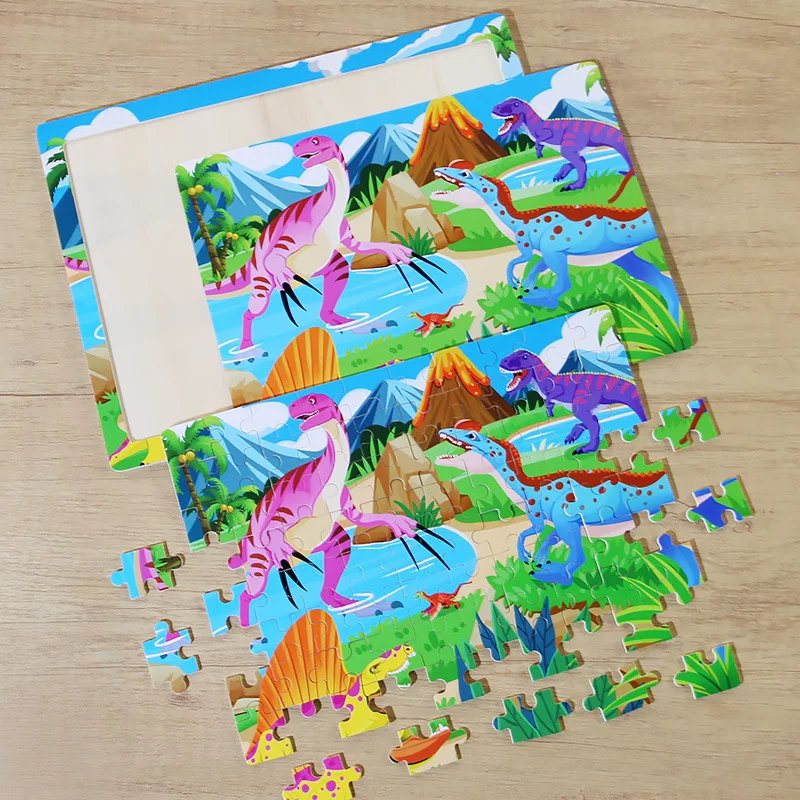 Wooden Puzzles Cartoon Animal Traffic Tangram Wood 3d Puzzle Montessori Educational Toys for Children Gifts 5