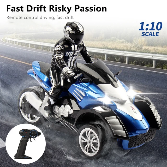 1:10 Scale Vehicle 2.4GHz High Speed Three Wheel RC MotoHawk Motorcycle Toys ATV Road Racer with LED Headlights Toy Gift for Kid 5
