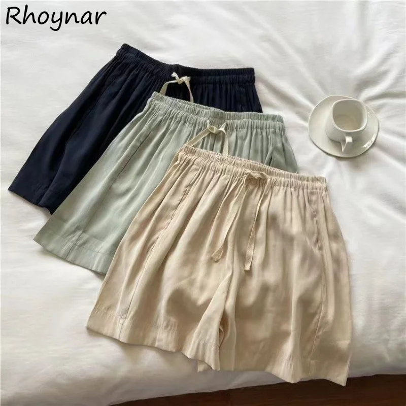 

Summer Shorts Women Thin Baggy Drawstring Sporty All-match Wide Leg Trousers Korean Style Simple High Waist Casual Mujer Popular