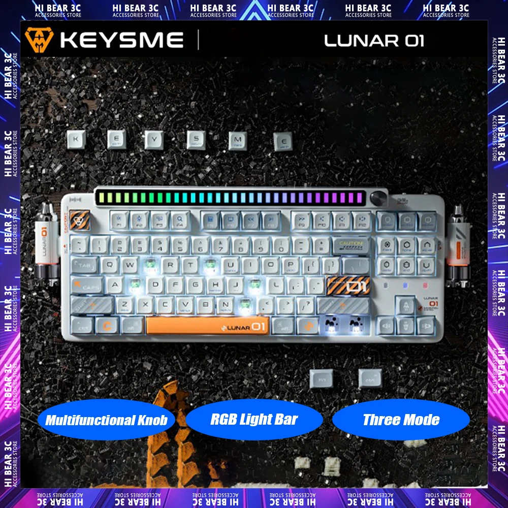

KeysMe Lunar01 Mechanical Keyboard Pc Hot Plug Wireless RGB Light Bar Three Mode Gaming Keyboard Gasket Laptops Office Win Mac