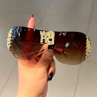 Lunettes de soleil de luxe y2k sans monture pour femmes, avec lettres en strass, de marque de styliste, pour l'extérieur, UV400 6