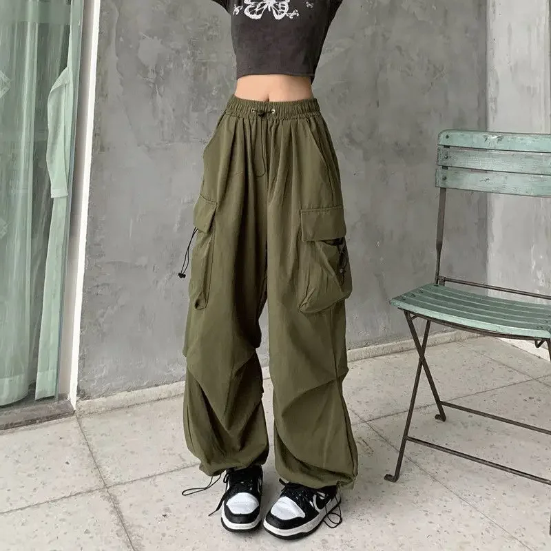 

2024 Women's Casual Joggers Tech Pants with A Solid Low Waist, Wide Leg, Baggy Trousers, Y2k Streetwear, and Oversize Sweatpants