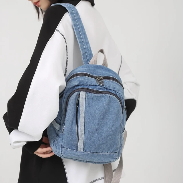 Mochila pequeña de tela vaquera para hombre y mujer, bolso de hombro pequeño,  de viaje, de