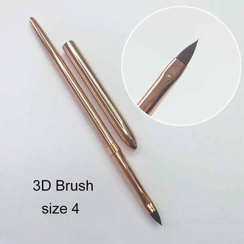 3D Acrylic Nail Art Brush Luxury Full Rose Gold Metal Handle Striping Detailer Pen UV Gel Nail Brushes Tool 5