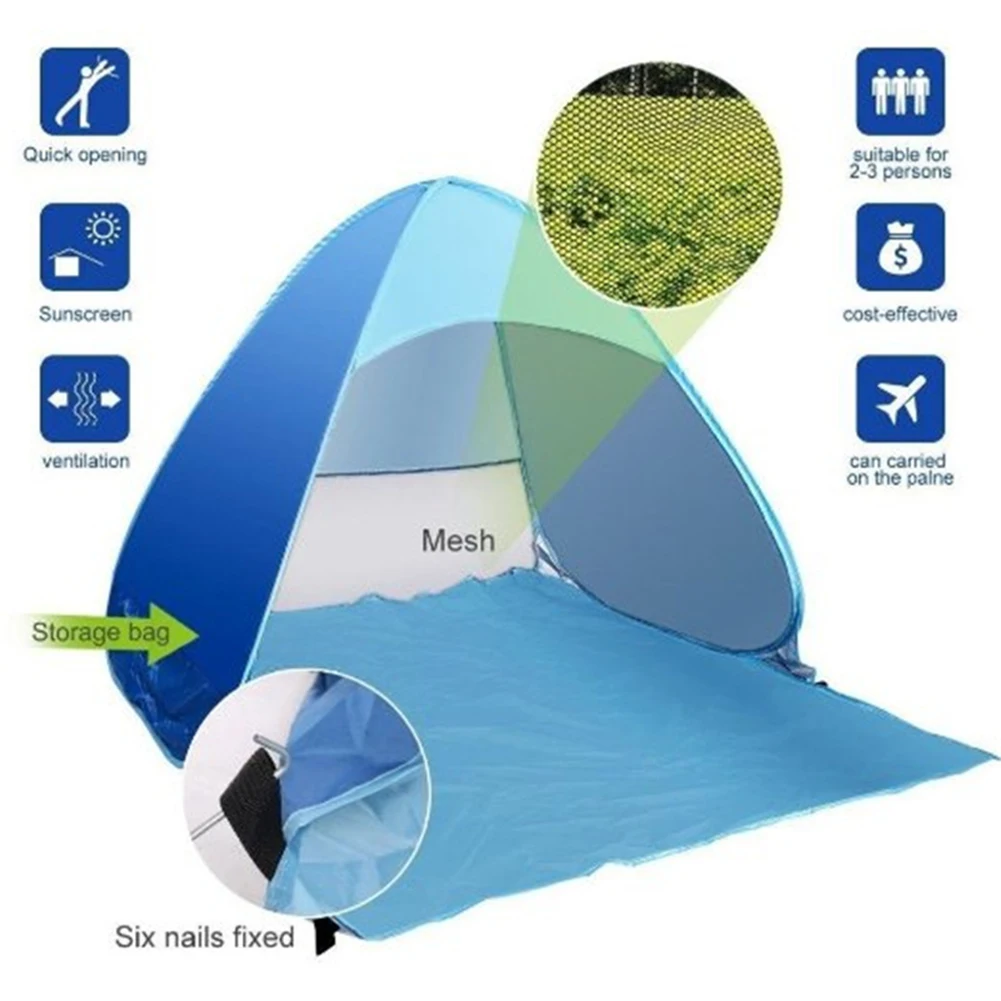 Instant Pop-Up Beach Shelter Ultralight Automatic Sun Shade With 50+ UV Protection Sand Pockets Outdoor Camping Supplies