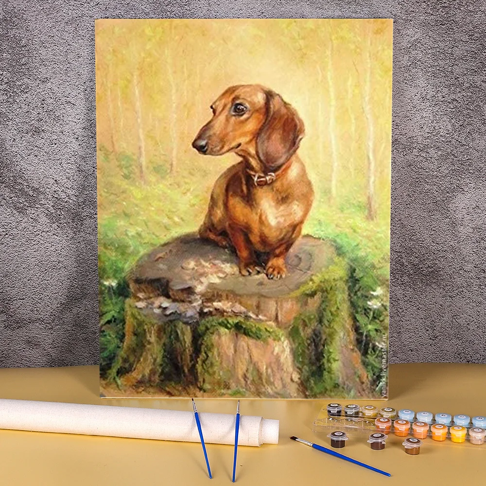 ミニュチュアダックスフンド アクリル画 絵 動物