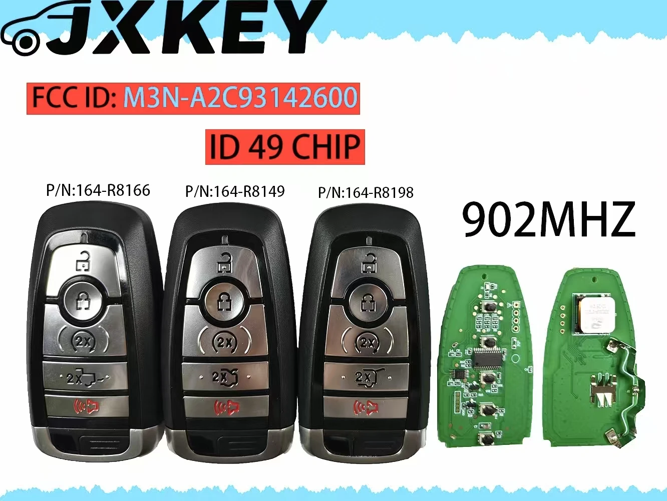 JXKEYS car key/PCB For Ford RAPTOR F150 902MHZ ID49 Keyless Smart ...