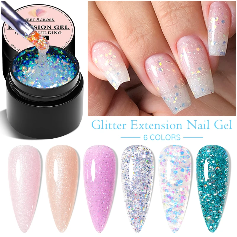 Glitter Extension Nail Gel Pink White Clear UV Gel Nail Art Vernis Semi