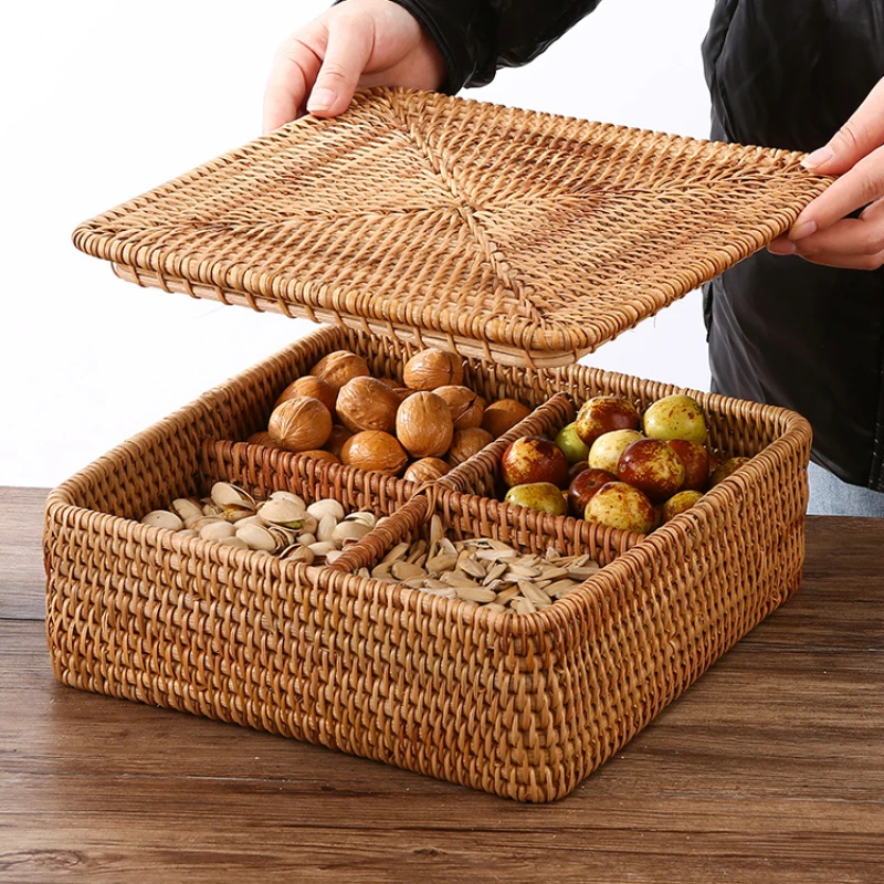 

Fruit baskets, rattan baskets, four squares, dried fruit bowls, bamboo baskets, storage baskets, living room snack plates, Chine