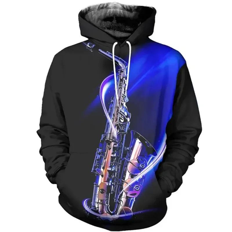 Sudadera con capucha para hombre, diseño de saxofón, estampado 3D, tendencia urbana, hip hop, otoño, manga larga, ropa de hombre de gran tamaño