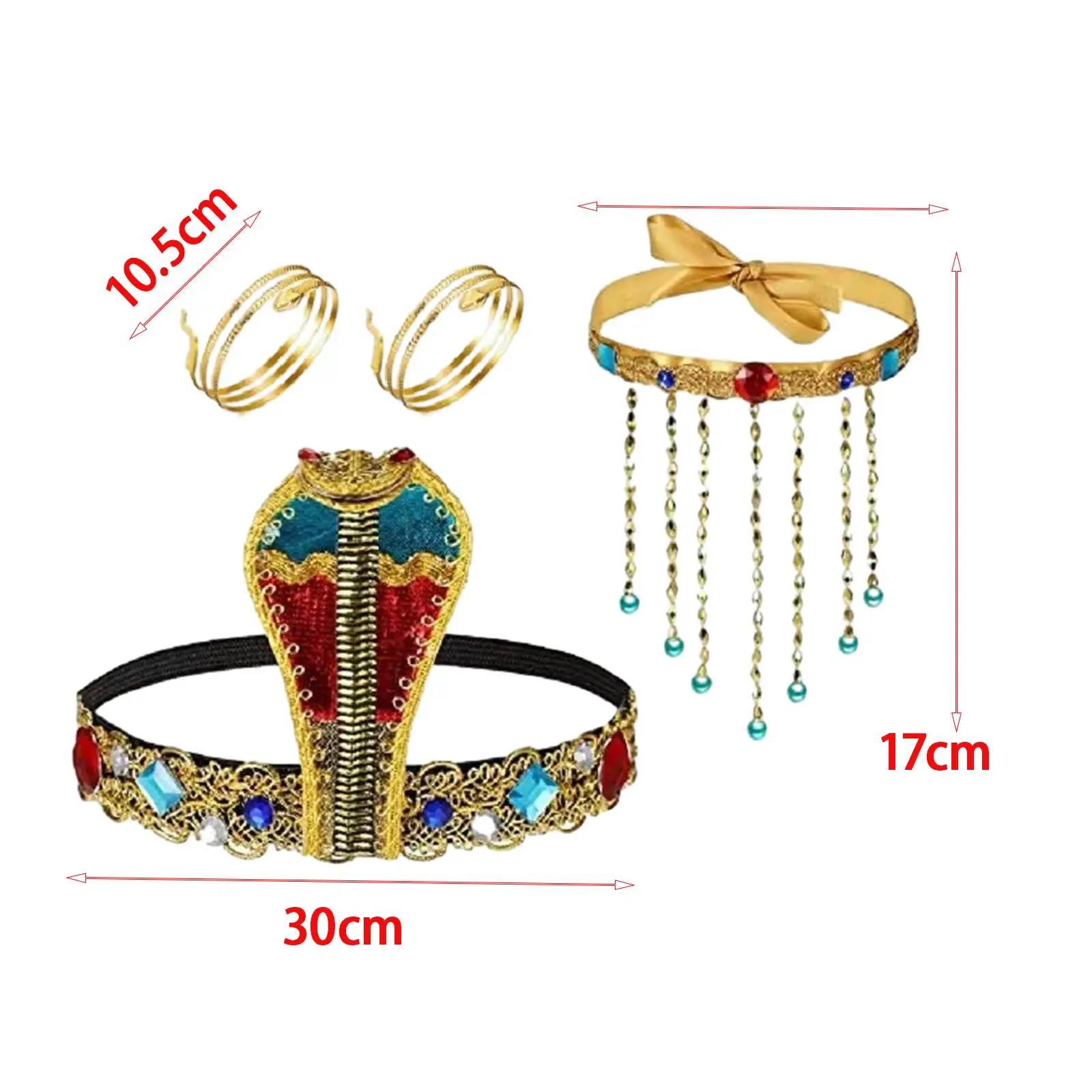 4Pcs Egypt Queen Costume Accessories Jewelry Exquisite Egypt Queen Headdress for Holidays Masquerade Event Photo Props Halloween