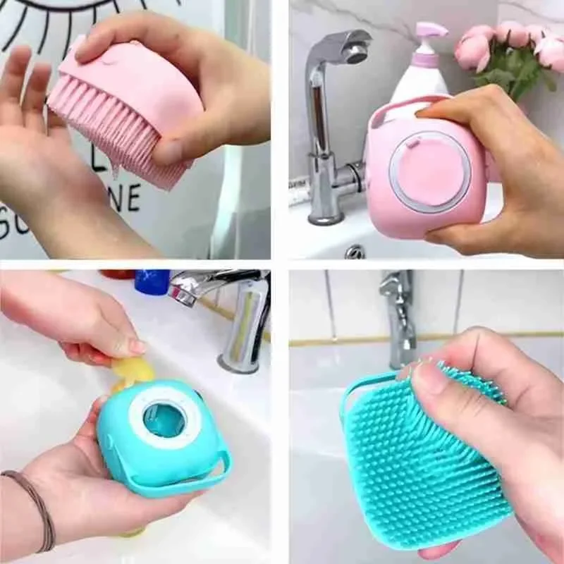 Bath Brush With Hook Soft Silicone Baby Showers Cleaning Mud Dirt Remover Massage Back Scrub Showers Bubble Non-toxic Brushes 2