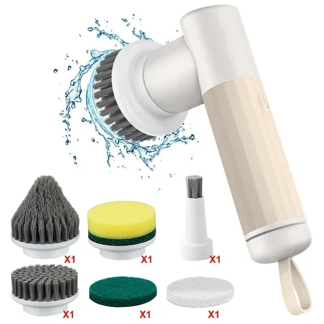 Spazzola elettrica per la pulizia, spazzola elettrica portatile senza fili con 4 testine sostituibili, ricaricabile tramite USB, impermeabile, silenziosa, per piastrelle in cucina, bagno e vasca da ba