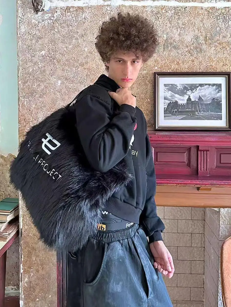 JIAERDI Plush Embroidered Pink Handbag Y2k Hot Girls Fur Chic Large Capacity Tote Bag Women Fairycore Aesthetic Shoulder Bags