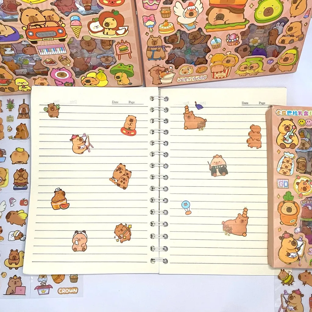 100pcs Kawaii Capybara 낙서 스티커 선물 상자 | 저널 및 테크 가젯용 인증 방수 PET 데칼 ?