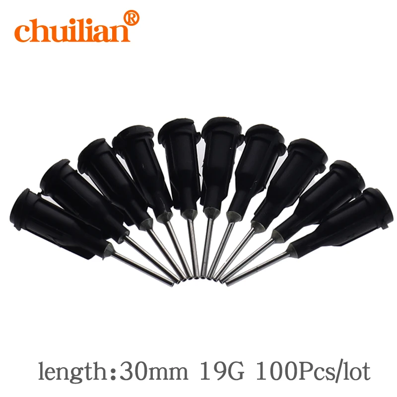 100Pc/lot 19G x 30mm Precision passivated S.S. Dispense Tip PP Safetylok hub glue dispenser needles