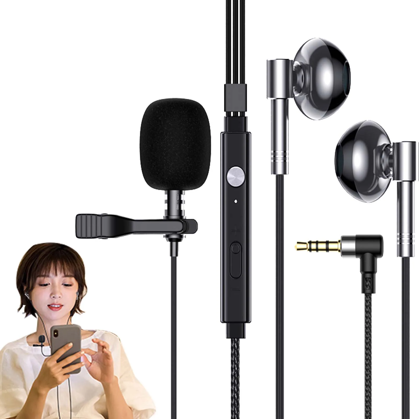 Wired Headphone With Double Microphone Designcondenser Clipon Lapel