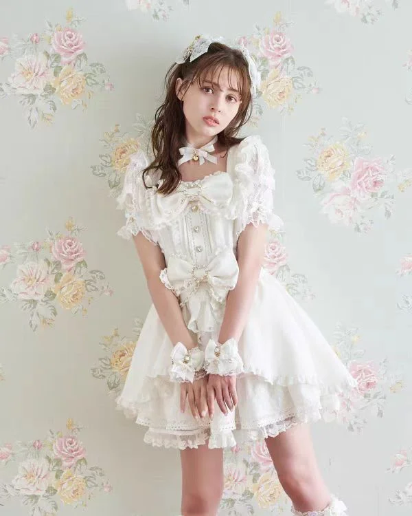 Cute Snow Princ Dr Liz a High Waist Bubble Sve Polyester Lace Summer Dr for Young Women Par Wear A-Line