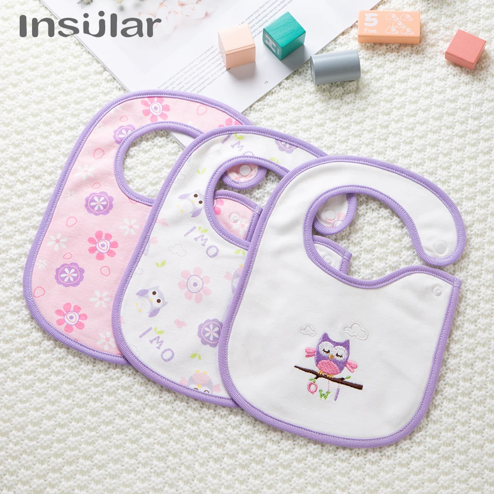 

Insular 3 Pcs/set Fashion Newborn Baby Bibs Waterproof Kids Girls And Boys Cotton Triangle Children Feeding Accessories