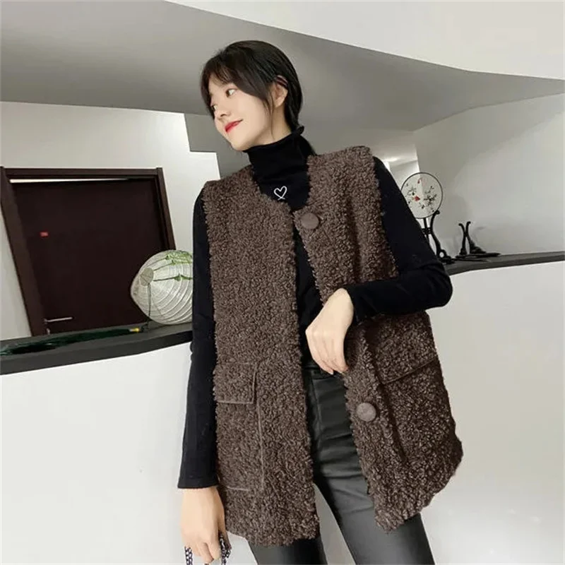 

Lamb Hair Vest Women's 2023 Autumn/Winter New Korean Version Thickened Fashion Loose Versatile Fur One Piece Plush Vest Coat