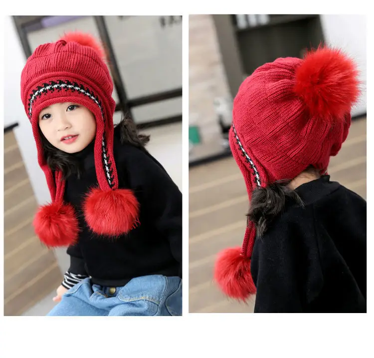 3-10years kid&lsquo;s princess hat warm ear protection woolen hat