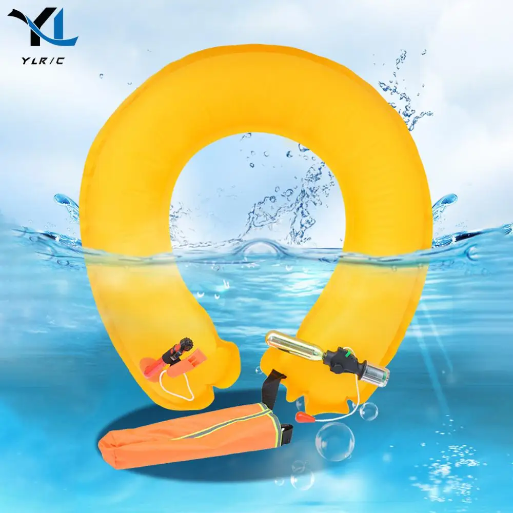 Inflatable Life Jacket Life Waist Belt with Reflective Strip Adult Round Buoys with Hook Rescue Waist Ring for Kayaking Swimming
