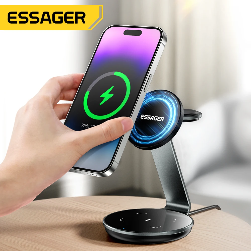 Essager 3 in 1 Magnetic Wireless Charger Bracket for Apple Watch Airpods 15W Fast Charge Dock Station for iPhone 15 14 13 12 Pro