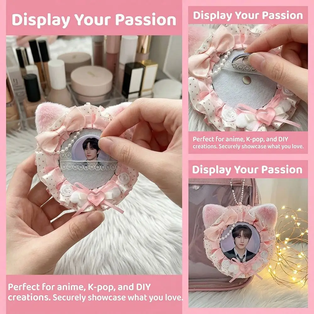 55-75mm 58mm 캔 배지 커버 고양이 귀 디자인 귀여운 배지 진열 케이스 한국 스타일 핸드메이드 DIY 페인트백 필러 소녀용
