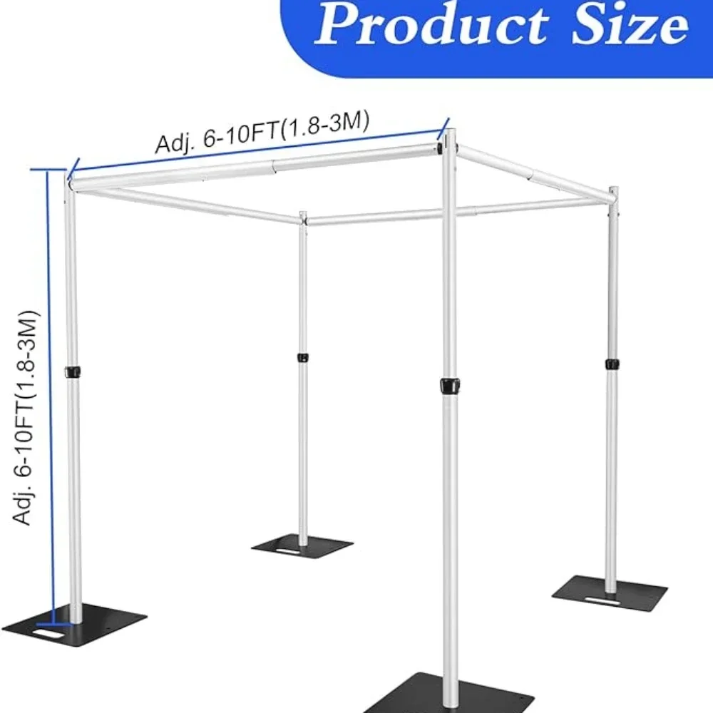 10x10ft Square Aluminium Backdrop Frame Adjustable Pipe and Drape Background Kit for Wedding stage Arches Curtain Support Stand