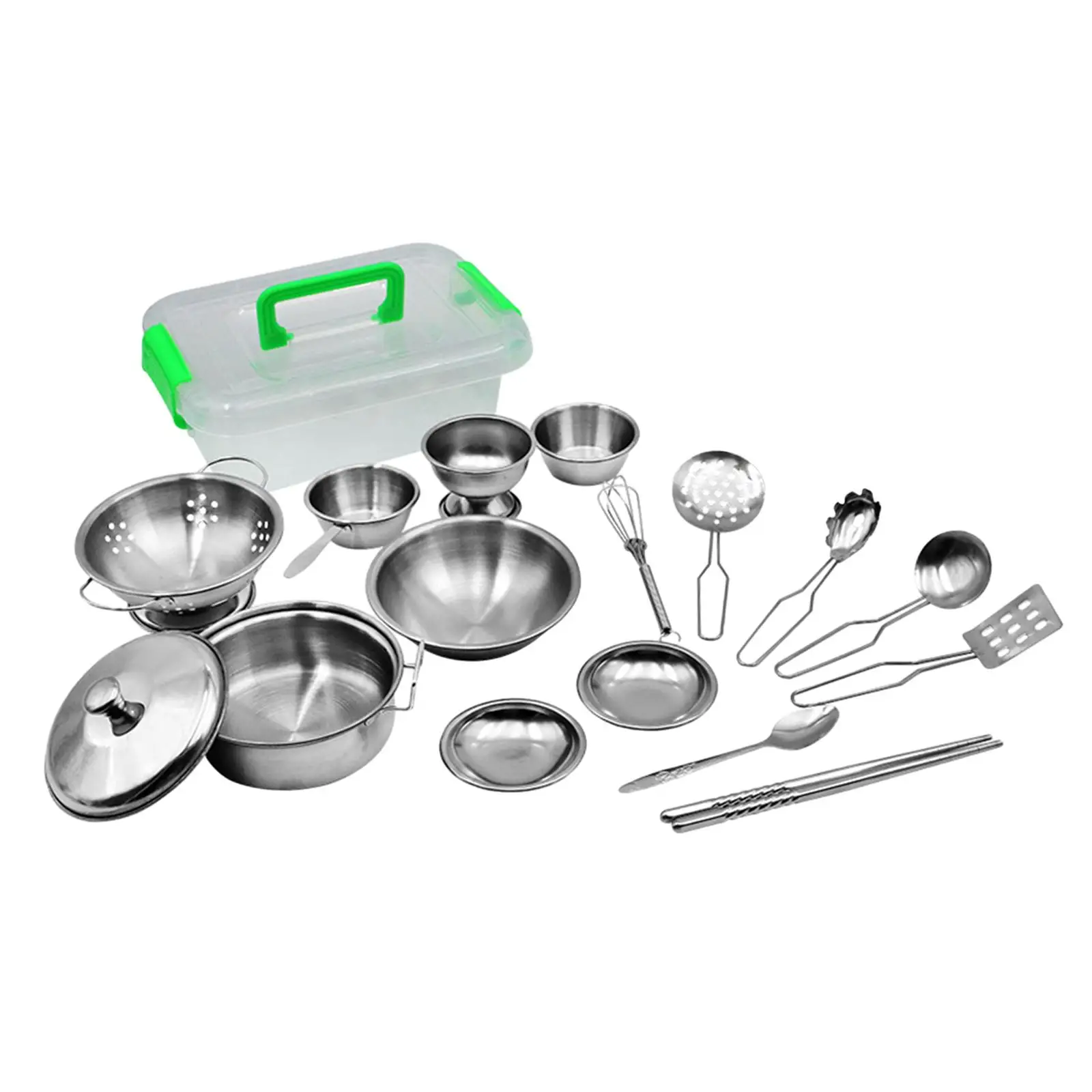 17Pcs Pretend Play Kitchen Toys Cookware Mini Stainless Steel Cookware Playset for Kids Party Favor Preschool Ages 3+ Years Old