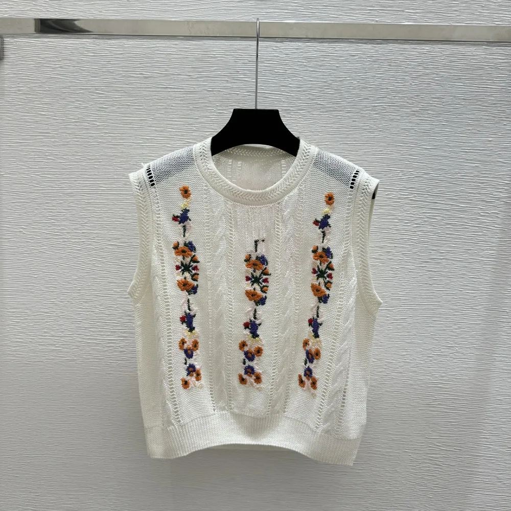 Top de Verano 2026 de Alta Calidad para Mujer, Cuello Redondo, Sin Mangas, con Decoración de Estampado Floral, xy26512227