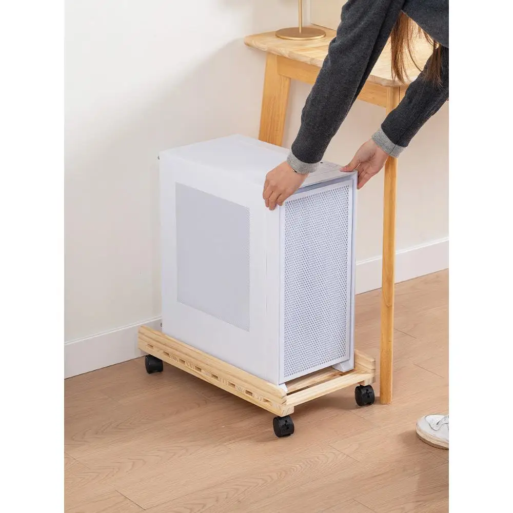 단단한 나무로 만든 데스크탑 컴퓨터 본체 스탠드 브레이크가 있는 간단한 스토리지 랙 모바일 냉각 베이스 플랫폼 홈 오거나이저